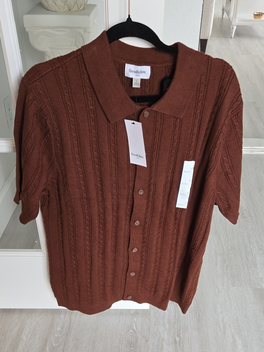NWT Goodfellow & Co. Rust Brown Short-Sleeve Knit Polo Cardigan